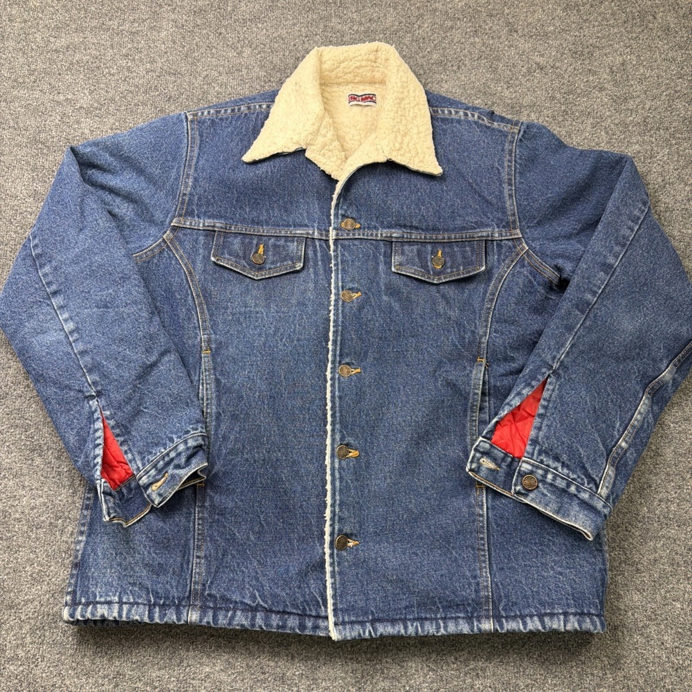 VTG Big Mac Sherpa Lined Trucker Jean Jacket Mens L/XL Denim USA 80s Quilted